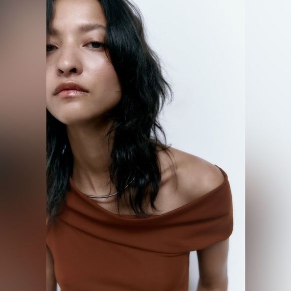 ZARA ASYMMETRIC NECKLINE DRESS - Picture 5 of 9